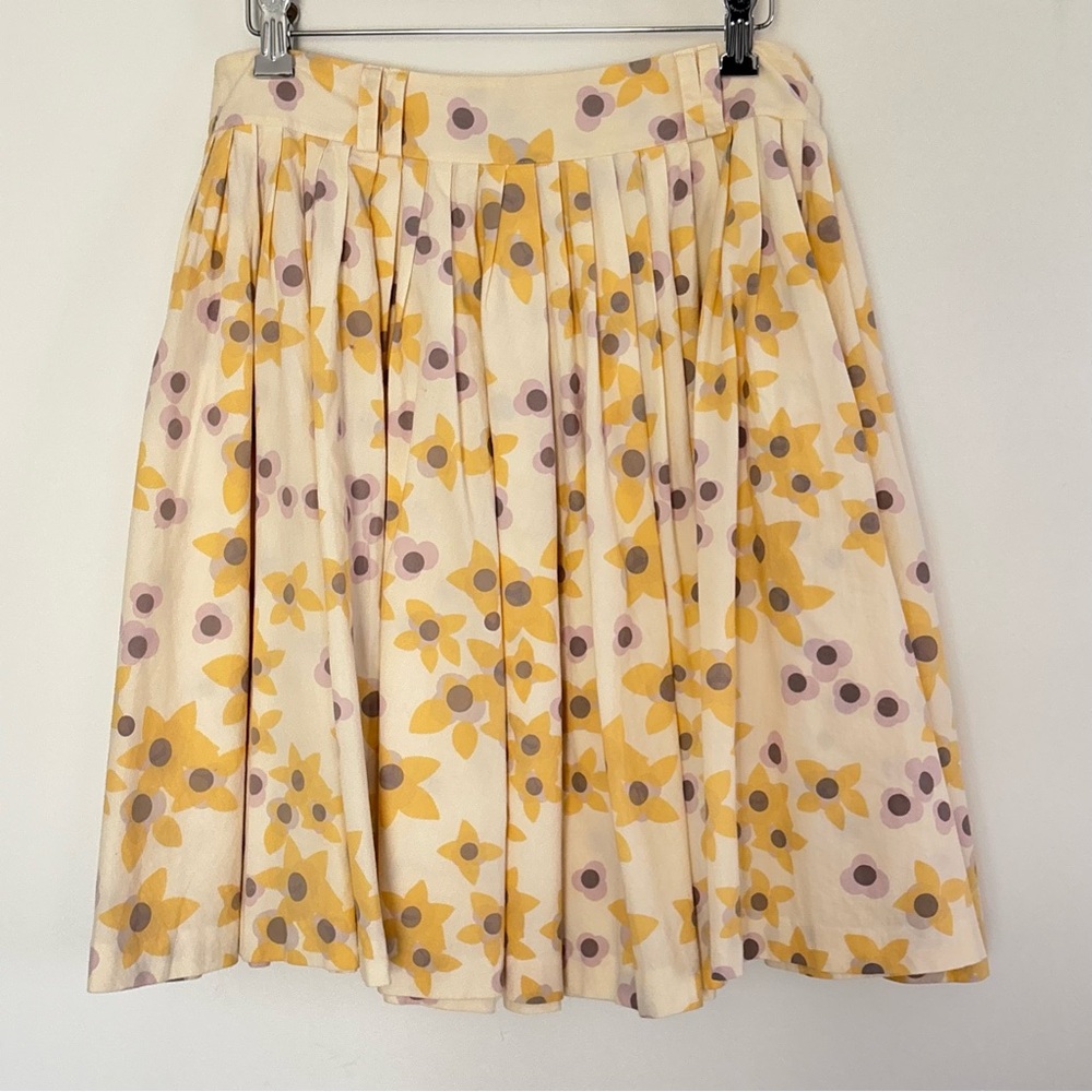 Club Monaco Floral Pleated Skirt Size 6 Yellow Cream *A55